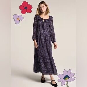 Old Navy x Anna Sui Maxi Dress Purple Floral Chiffon Tiered Ruffle Boho Size M